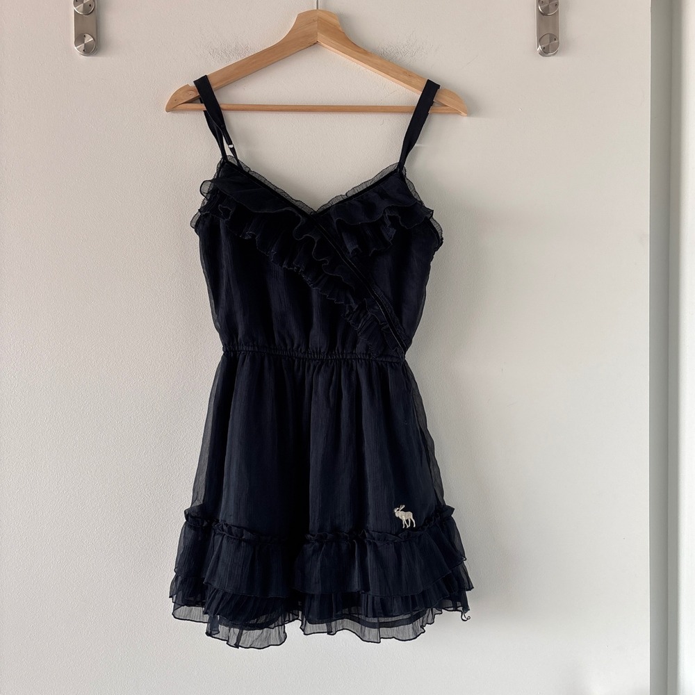 Vintage Y2K Abercrombie & Fitch Ruffle Navy Blue Mini Dress Tiered Babydoll